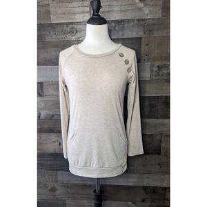 Long Sleeve Front Pocket T-Shirt With Button Detail Size XS